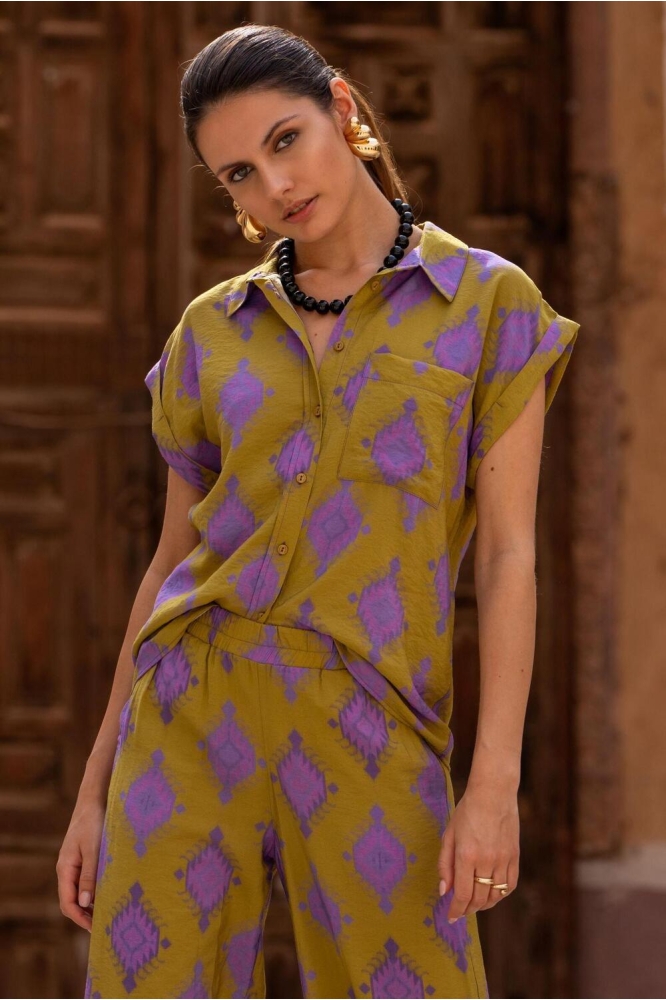 S S BLOUSE AZTEK PRINT 53210 20 Green/Purple